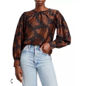 Rebecca Taylor Arden Fern Silk Blouse in Black & Rust NWT Size Large